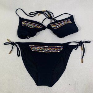 Red Carter Side Tie Beaded Bikini